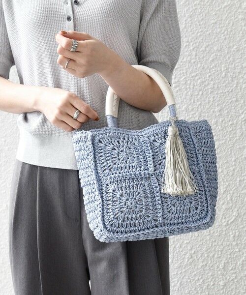 SHIPS / シップス トートバッグ | 《予約》SHIPS any:  メッシュ ペーパー タッセル トート バッグ（ライトブルー）