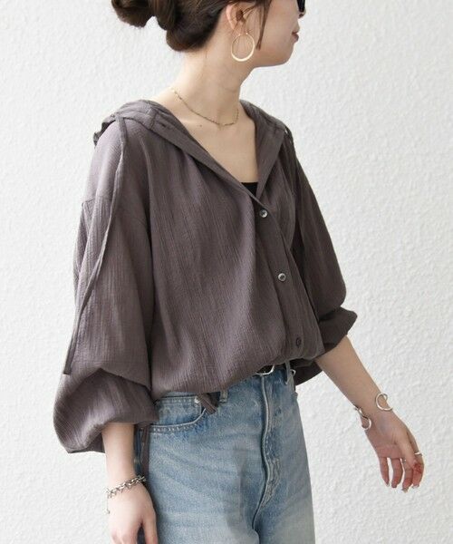 SHIPS / シップス シャツ・ブラウス | 《予約》SHIPS any:〈洗濯機可能〉楊柳 シアー ドロスト フード ブラウス | 詳細19