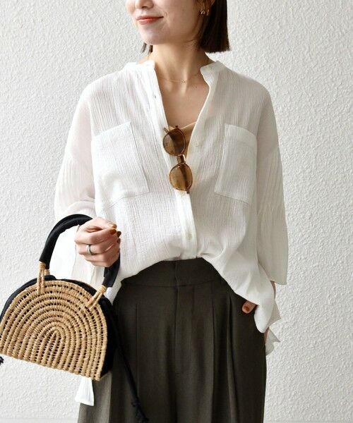 SHIPS / シップス シャツ・ブラウス | 《予約》SHIPS any:〈洗濯機可能〉楊柳 シアー バンド カラー フレア シャツ | 詳細10