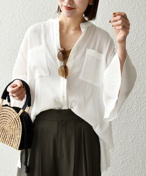 SHIPS / シップス シャツ・ブラウス | 《予約》SHIPS any:〈洗濯機可能〉楊柳 シアー バンド カラー フレア シャツ | 詳細3