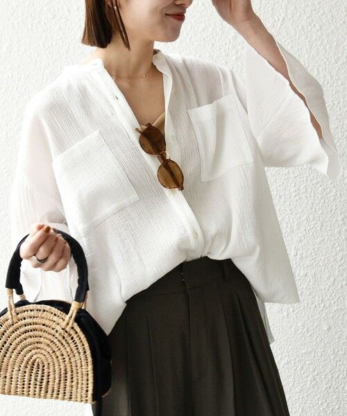 SHIPS / シップス シャツ・ブラウス | 《予約》SHIPS any:〈洗濯機可能〉楊柳 シアー バンド カラー フレア シャツ | 詳細4