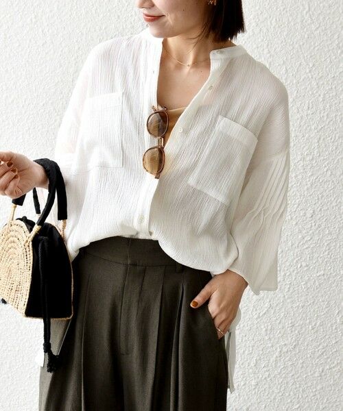 SHIPS / シップス シャツ・ブラウス | 《予約》SHIPS any:〈洗濯機可能〉楊柳 シアー バンド カラー フレア シャツ（ホワイト）