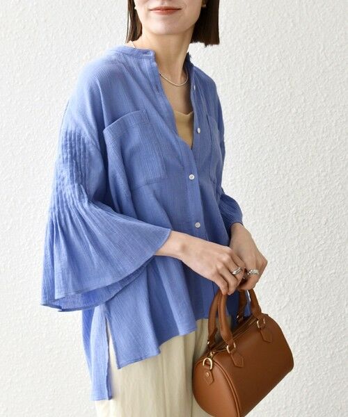 SHIPS / シップス シャツ・ブラウス | 《予約》SHIPS any:〈洗濯機可能〉楊柳 シアー バンド カラー フレア シャツ（ブルー）