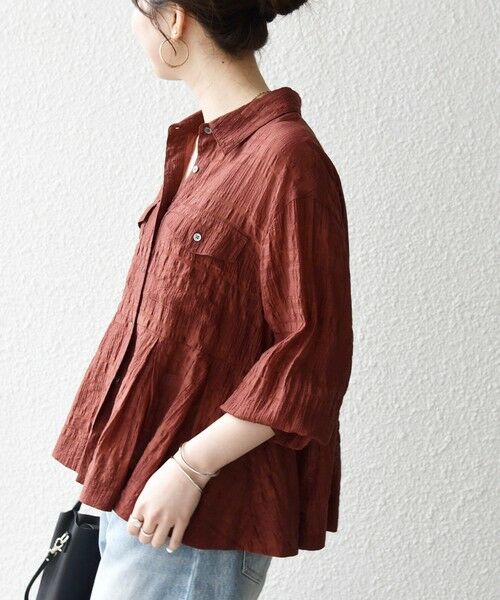 SHIPS / シップス シャツ・ブラウス | 《予約》SHIPS any:〈手洗い可能〉シアー チェック レギュラーカラー ペプラム シャツ | 詳細25