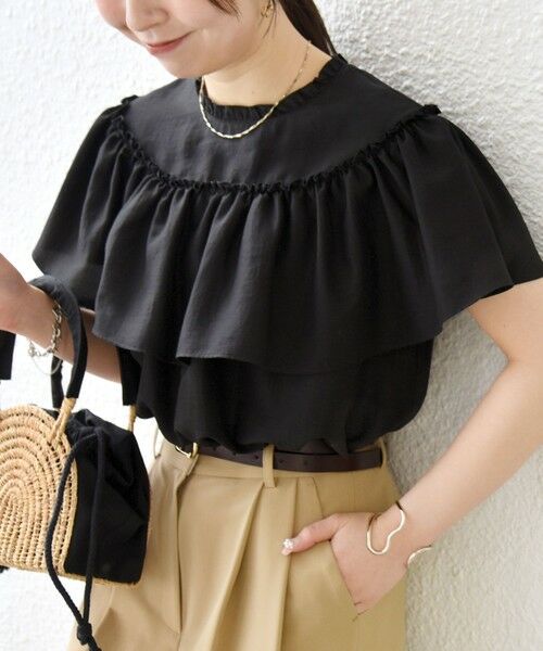 SHIPS / シップス シャツ・ブラウス | 《予約》SHIPS any:〈洗濯機可能〉グロッシー ラッフル フリル ギャザー ブラウス（ブラック）