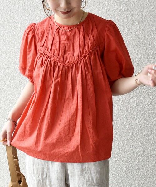 SHIPS / シップス シャツ・ブラウス | 《予約》SHIPS any:〈洗濯機可能〉キャンブリック ギャザー ヨーク パフスリーブ ブラウス（レッド）