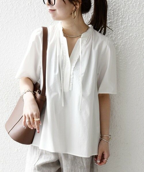 SHIPS / シップス シャツ・ブラウス | 《予約》SHIPS any:〈洗濯機可能〉タイプライター フリル スキッパー パフ ブラウス（ホワイト）