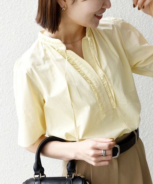 SHIPS / シップス シャツ・ブラウス | 《予約》SHIPS any:〈洗濯機可能〉タイプライター フリル スキッパー パフ ブラウス（イエロー）