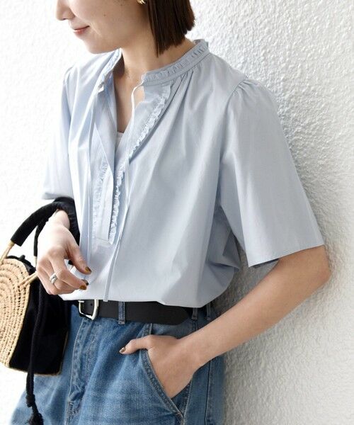 SHIPS / シップス シャツ・ブラウス | 《予約》SHIPS any:〈洗濯機可能〉タイプライター フリル スキッパー パフ ブラウス（ライトブルー）