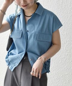 SHIPS / シップス シャツ・ブラウス | 《予約》SHIPS any:〈洗濯機可能〉シャンブレー デニム フレンチスリーブ ドロスト ブラウス