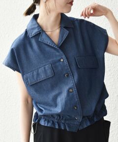 SHIPS / シップス シャツ・ブラウス | 《予約》SHIPS any:〈洗濯機可能〉シャンブレー デニム フレンチスリーブ ドロスト ブラウス