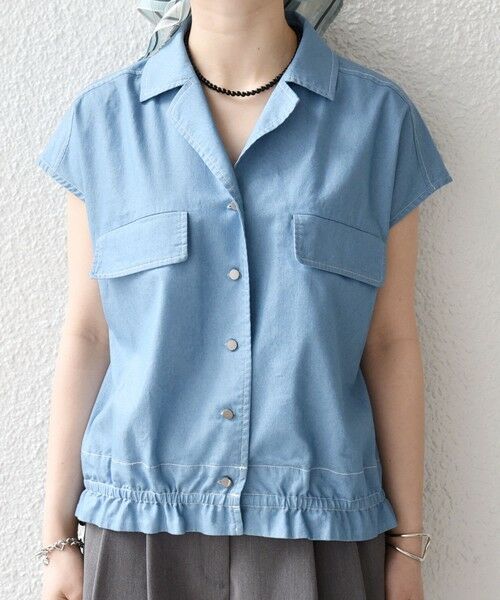 SHIPS / シップス シャツ・ブラウス | 《予約》SHIPS any:〈洗濯機可能〉シャンブレー デニム フレンチスリーブ ドロスト ブラウス | 詳細8