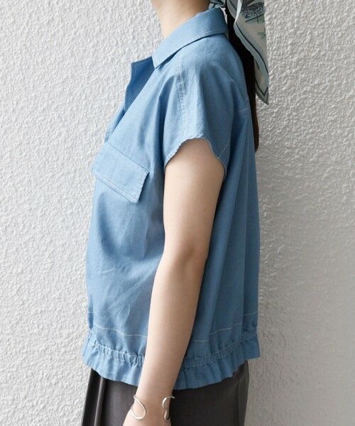SHIPS / シップス シャツ・ブラウス | 《予約》SHIPS any:〈洗濯機可能〉シャンブレー デニム フレンチスリーブ ドロスト ブラウス | 詳細9