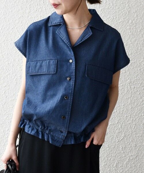 SHIPS / シップス シャツ・ブラウス | 《予約》SHIPS any:〈洗濯機可能〉シャンブレー デニム フレンチスリーブ ドロスト ブラウス | 詳細14