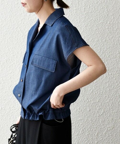 SHIPS / シップス シャツ・ブラウス | 《予約》SHIPS any:〈洗濯機可能〉シャンブレー デニム フレンチスリーブ ドロスト ブラウス | 詳細15