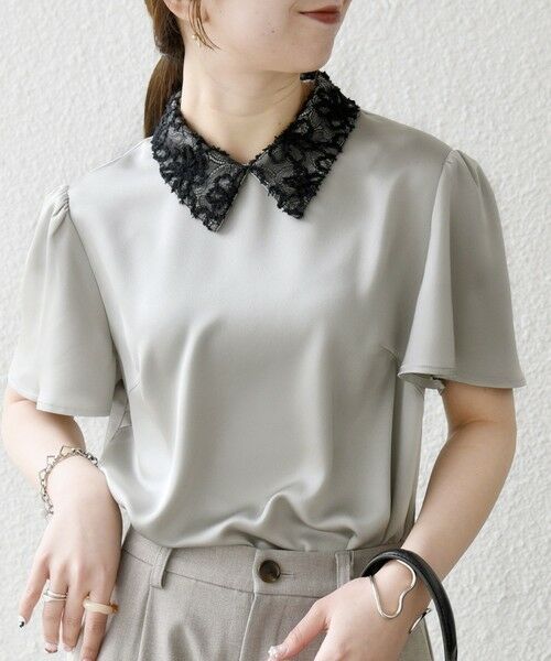 SHIPS / シップス シャツ・ブラウス | 《予約》SHIPS any:〈洗濯機可能〉サテン レースカラー ブラウス 26SS（ライトグレー）