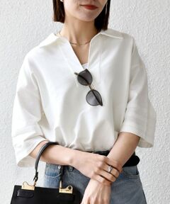 SHIPS / シップス カットソー | 《予約》SHIPS any:〈洗濯機可能〉インレイ 襟付き スキッパー ハーフスリーブ プルオーバー