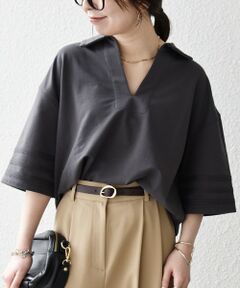 SHIPS / シップス カットソー | 《予約》SHIPS any:〈洗濯機可能〉インレイ 襟付き スキッパー ハーフスリーブ プルオーバー