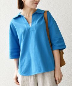 SHIPS / シップス カットソー | 《予約》SHIPS any:〈洗濯機可能〉インレイ 襟付き スキッパー ハーフスリーブ プルオーバー