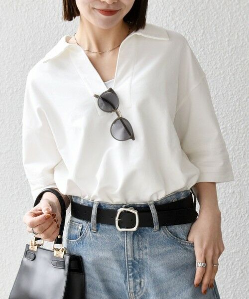 SHIPS / シップス カットソー | 《予約》SHIPS any:〈洗濯機可能〉インレイ 襟付き スキッパー ハーフスリーブ プルオーバー | 詳細3