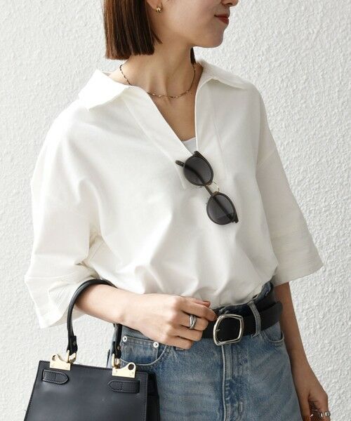 SHIPS / シップス カットソー | 《予約》SHIPS any:〈洗濯機可能〉インレイ 襟付き スキッパー ハーフスリーブ プルオーバー | 詳細4