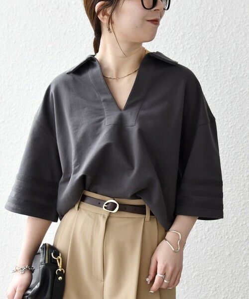 SHIPS / シップス カットソー | 《予約》SHIPS any:〈洗濯機可能〉インレイ 襟付き スキッパー ハーフスリーブ プルオーバー | 詳細12