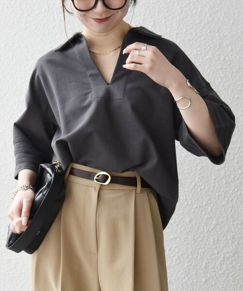 SHIPS / シップス カットソー | 《予約》SHIPS any:〈洗濯機可能〉インレイ 襟付き スキッパー ハーフスリーブ プルオーバー | 詳細15