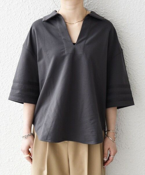 SHIPS / シップス カットソー | 《予約》SHIPS any:〈洗濯機可能〉インレイ 襟付き スキッパー ハーフスリーブ プルオーバー | 詳細21