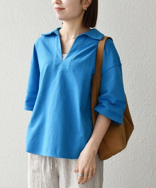 SHIPS / シップス カットソー | 《予約》SHIPS any:〈洗濯機可能〉インレイ 襟付き スキッパー ハーフスリーブ プルオーバー | 詳細27