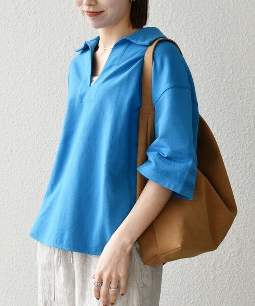 SHIPS / シップス カットソー | 《予約》SHIPS any:〈洗濯機可能〉インレイ 襟付き スキッパー ハーフスリーブ プルオーバー | 詳細30