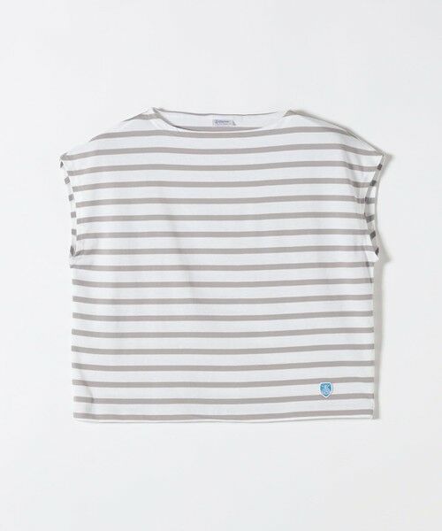 SHIPS / シップス Tシャツ | ORCIVAL: 〈手洗い可能〉ボートネック ボーダー フレンチスリーブ プルオーバー（ライトグレー）