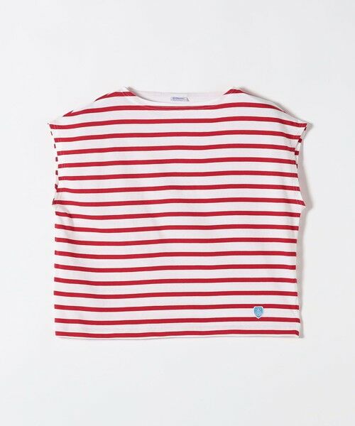 SHIPS / シップス Tシャツ | ORCIVAL: 〈手洗い可能〉ボートネック ボーダー フレンチスリーブ プルオーバー（レッド）