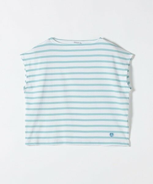 SHIPS / シップス Tシャツ | ORCIVAL: 〈手洗い可能〉ボートネック ボーダー フレンチスリーブ プルオーバー（ブルー）