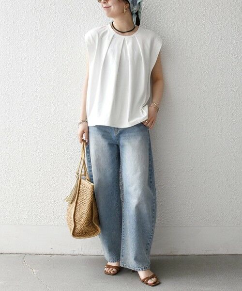 SHIPS / シップス Tシャツ | 《予約》SHIPS any:〈接触冷感/汗染み防止加工/洗濯機可能〉タック フレア ノースリーブ TEE | 詳細1