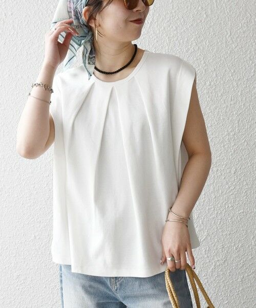 SHIPS / シップス Tシャツ | 《予約》SHIPS any:〈接触冷感/汗染み防止加工/洗濯機可能〉タック フレア ノースリーブ TEE | 詳細3