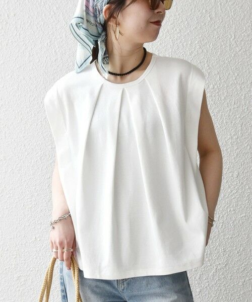 SHIPS / シップス Tシャツ | 《予約》SHIPS any:〈接触冷感/汗染み防止加工/洗濯機可能〉タック フレア ノースリーブ TEE | 詳細4