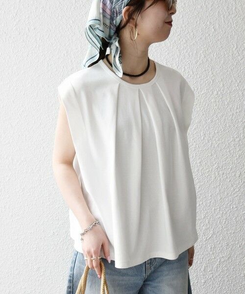 SHIPS / シップス Tシャツ | 《予約》SHIPS any:〈接触冷感/汗染み防止加工/洗濯機可能〉タック フレア ノースリーブ TEE | 詳細5