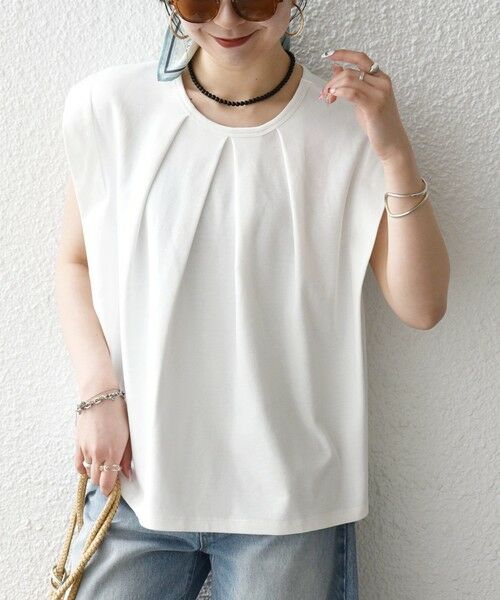 SHIPS / シップス Tシャツ | 《予約》SHIPS any:〈接触冷感/汗染み防止加工/洗濯機可能〉タック フレア ノースリーブ TEE | 詳細9