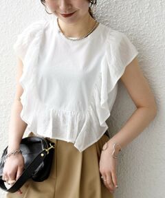 SHIPS / シップス Tシャツ | 《予約》SHIPS any:〈洗濯機可能〉フリル コンビ ノースリーブ TEE