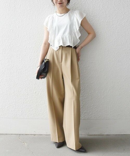 SHIPS / シップス Tシャツ | 《予約》SHIPS any:〈洗濯機可能〉フリル コンビ ノースリーブ TEE | 詳細1