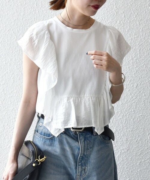 SHIPS / シップス Tシャツ | SHIPS any:〈洗濯機可能〉フリル コンビ ノースリーブ TEE | 詳細12