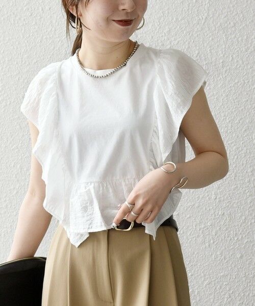 SHIPS / シップス Tシャツ | 《予約》SHIPS any:〈洗濯機可能〉フリル コンビ ノースリーブ TEE | 詳細3