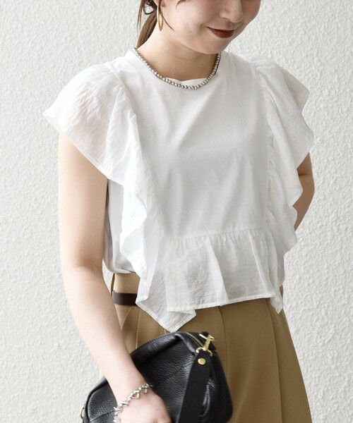 SHIPS / シップス Tシャツ | 《予約》SHIPS any:〈洗濯機可能〉フリル コンビ ノースリーブ TEE | 詳細4