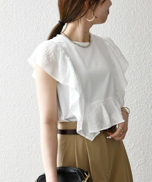 SHIPS / シップス Tシャツ | 《予約》SHIPS any:〈洗濯機可能〉フリル コンビ ノースリーブ TEE | 詳細5