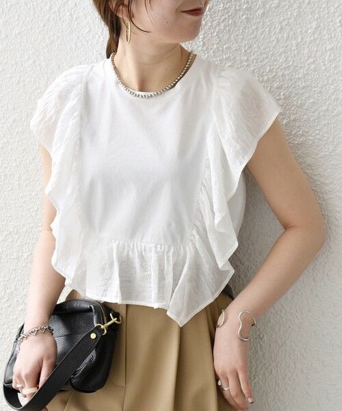 SHIPS / シップス Tシャツ | 《予約》SHIPS any:〈洗濯機可能〉フリル コンビ ノースリーブ TEE | 詳細8