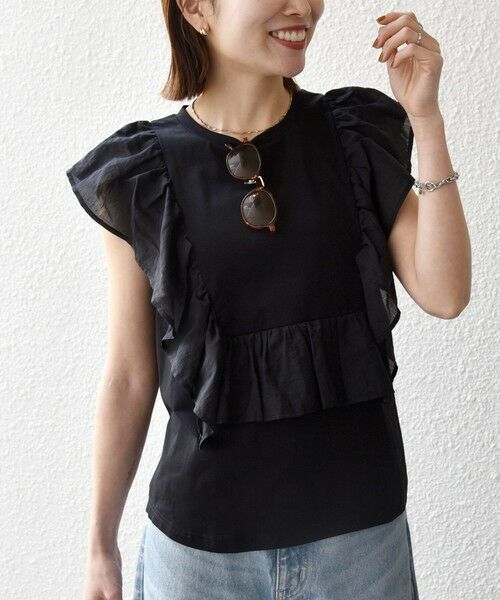 SHIPS / シップス Tシャツ | 《予約》SHIPS any:〈洗濯機可能〉フリル コンビ ノースリーブ TEE | 詳細13