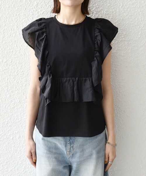 SHIPS / シップス Tシャツ | 《予約》SHIPS any:〈洗濯機可能〉フリル コンビ ノースリーブ TEE | 詳細23