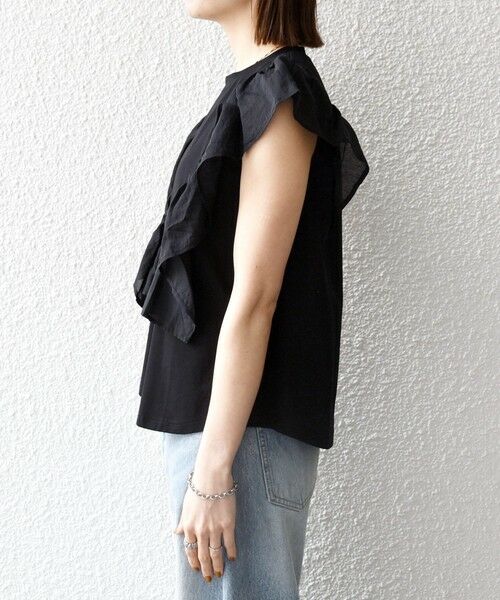 SHIPS / シップス Tシャツ | 《予約》SHIPS any:〈洗濯機可能〉フリル コンビ ノースリーブ TEE | 詳細24