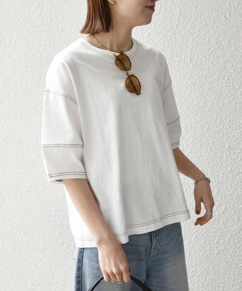 SHIPS / シップス Tシャツ | 《予約》SHIPS any:〈抗菌防臭/洗濯機可能〉USAコットン 配色 ステッチ ワイド TEE | 詳細4