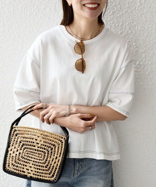 SHIPS / シップス Tシャツ | 《予約》SHIPS any:〈抗菌防臭/洗濯機可能〉USAコットン 配色 ステッチ ワイド TEE（ホワイト）